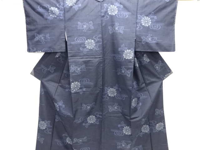 JAPANESE KIMONO / SILK / TOKAMACHI TSUMUGI / WOVEN SPIRAL & KIKU
